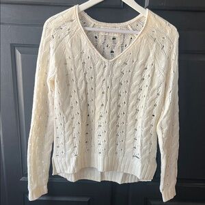 Abercrombie & Fitch Small Cream Sweater With Holes V-Neck